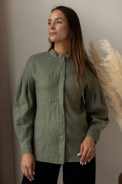 Рубашка Людмила изо льна оливкового цвета