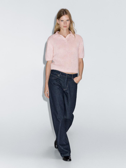 Massimo Dutti Трикотажный свитер из смесовой альпаки, светло-розовый