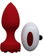 Красная анальная пробка Rose с пультом ДУ (Цвет: красный)