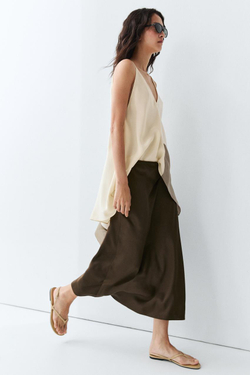 Massimo Dutti Струящаяся атласная юбка, коричневый
