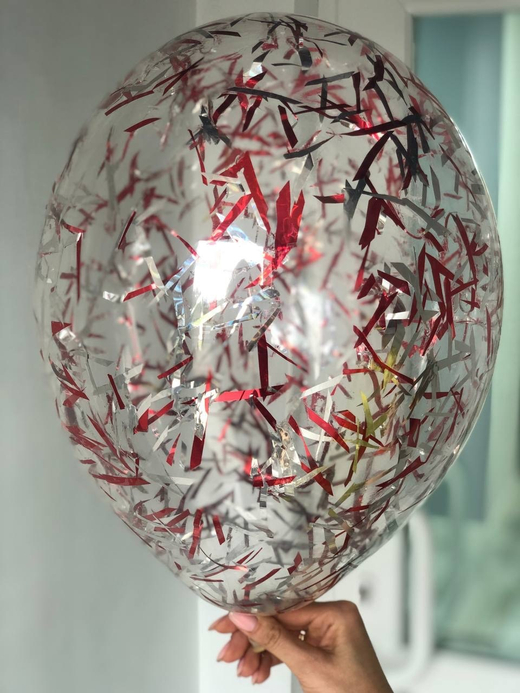 Воздушный шар с наполнением конфетти полоски красный ПАЛИТРА №4152