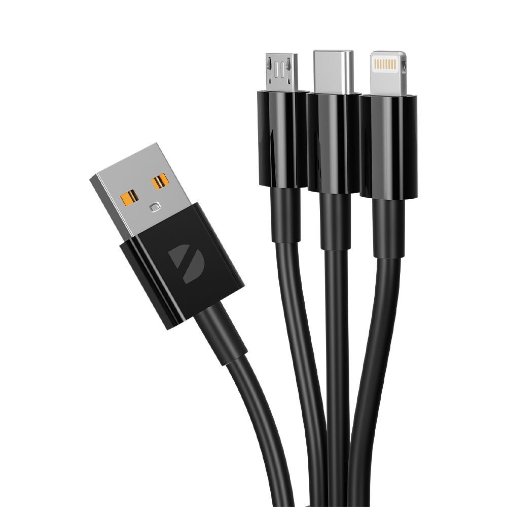 Дата-кабель 3 в 1: micro USB, Type-C, Ligthning, 1.2м, 2.4A, черный