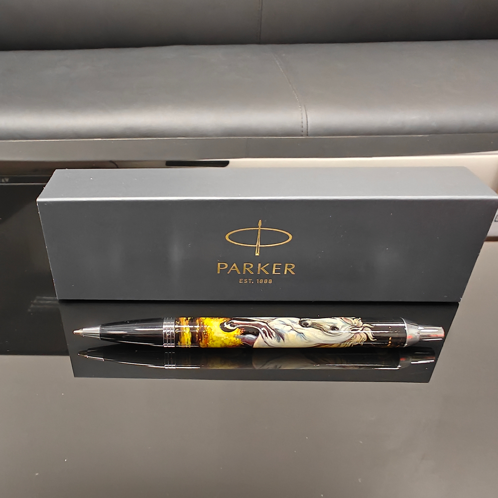 Коллекционная ручка Parker шариковая "Белая лошадь" с ручной росписью Палех в коробке