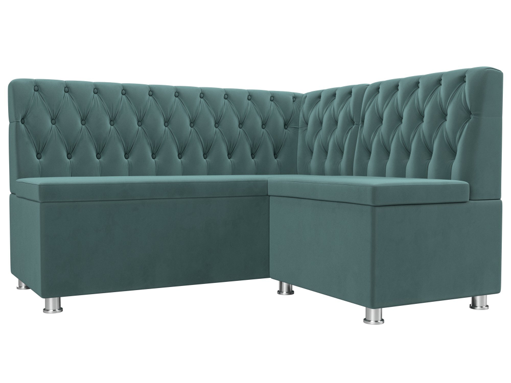 Диван кухонный угловой Мирта правый угол, Бирюзовый, Велюр, 107587