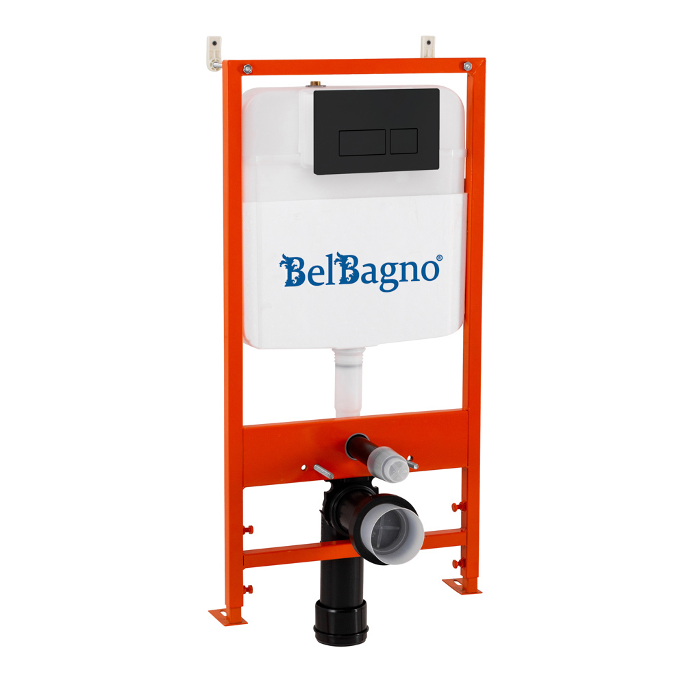 Инсталляция для подвесного унитаза BelBagno BB026/BB044NERO с панелью смыва, черный матовый