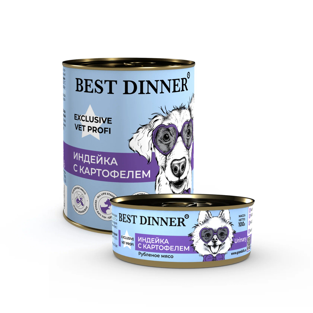 BEST DINNER Vet Profi Консервы для собак, профилактика МКБ, с индейкой и картофелем 0,34 кг
