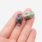 Бусина в форме бочонка с гранями, 12,8*20,8мм, бордово-бирюзовая, глазурированный фарфор