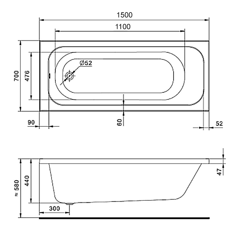Ванна акриловая Santek Ламма 150х70 пристенная (1.WH50.1.746)
