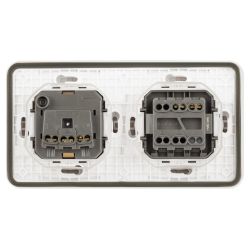 Блок розетка с выключателем ЭРА Эксперт 11-7521-01 IP55 16A-10AX-250В горизонт. СУ белый | Эра Эксперт