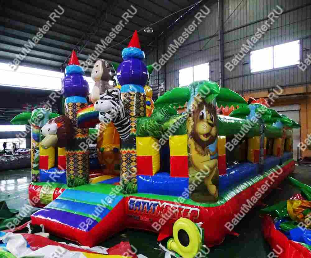 Коммерческий надувной батут "Зверята на радуге" 9*5*2.8 м, окна по бокам