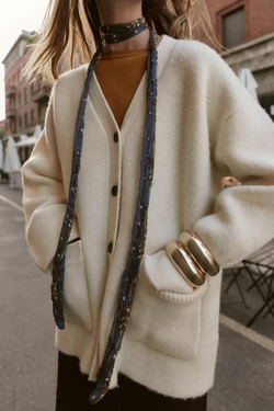 ZARА КАРДИГАН С V-ОБРАЗНЫМ ВЫРЕЗОМ, ЭКРЮ