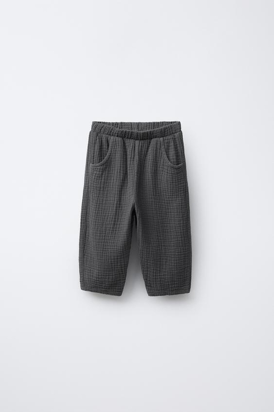 ZARA БРЮКИ БЭГГИ ИЗ ТКАНИ БАМБУЛА, СТАЛЬНОЙ