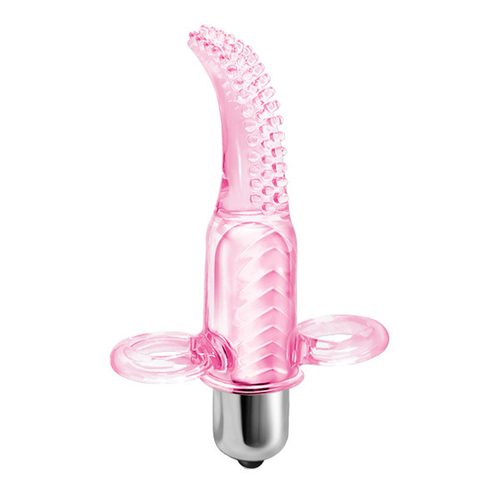 Розовый вибростимулятор 10см на палец с щёточкой Baile Vibro Finger BI-014078