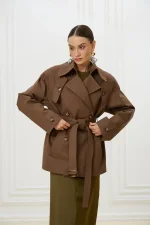 Тренч с увеличенными плечами, Коричневый