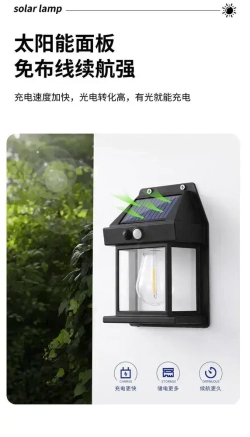 светильник садовый на солнечной батарее уличный настенный с датчиком движения