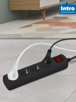 Удлинитель электрический Intro UES430-B с заземлением с выключателем 4 розетки 3 м ПВС 3x0,75мм2 10А черный