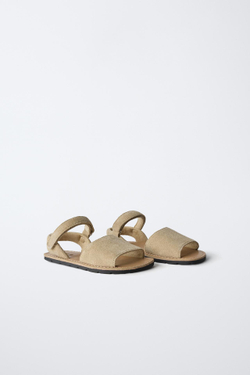 ZARA КОЖАНЫЕ САНДАЛИИ, ПЕСОЧНО-КОРИЧНЕВЫЙ
