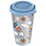 Стакан с крышкой 550мл «IZI-GO» с декором (темно-голубой)