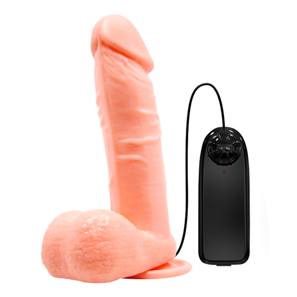 Телесный вибратор-реалистик 19,5см на присоске и пультом управления Baile BW-008017B