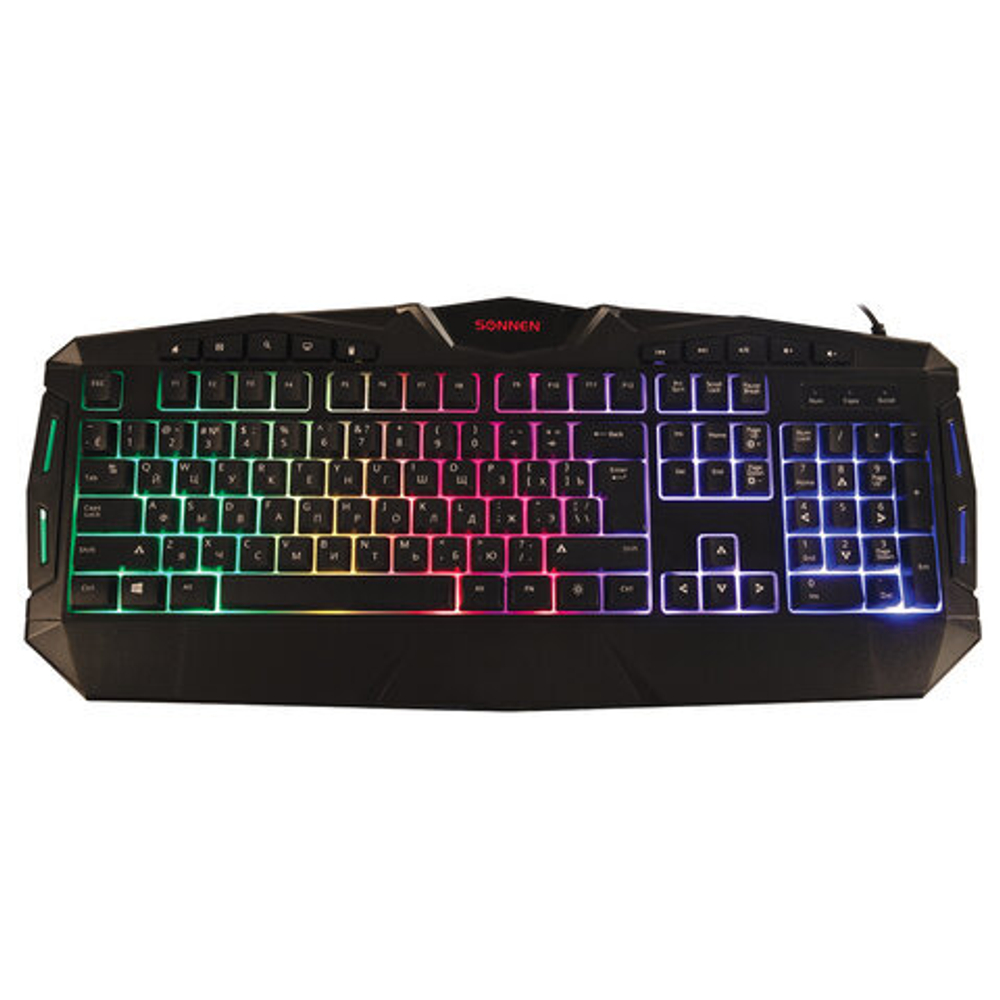 Клавиатура проводная игровая SONNEN Q9M, USB, 104 клавиши + 10 мультимедийных, RGB, черная