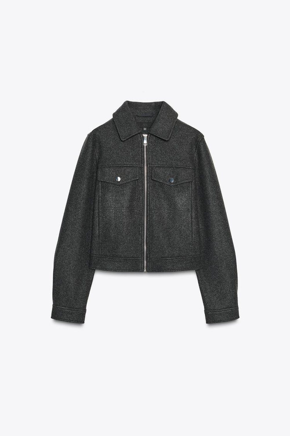 ZARA КУРТКА ИЗ МЯГКОЙ ТКАНИ НА МОЛНИИ, СЕРЫЙ