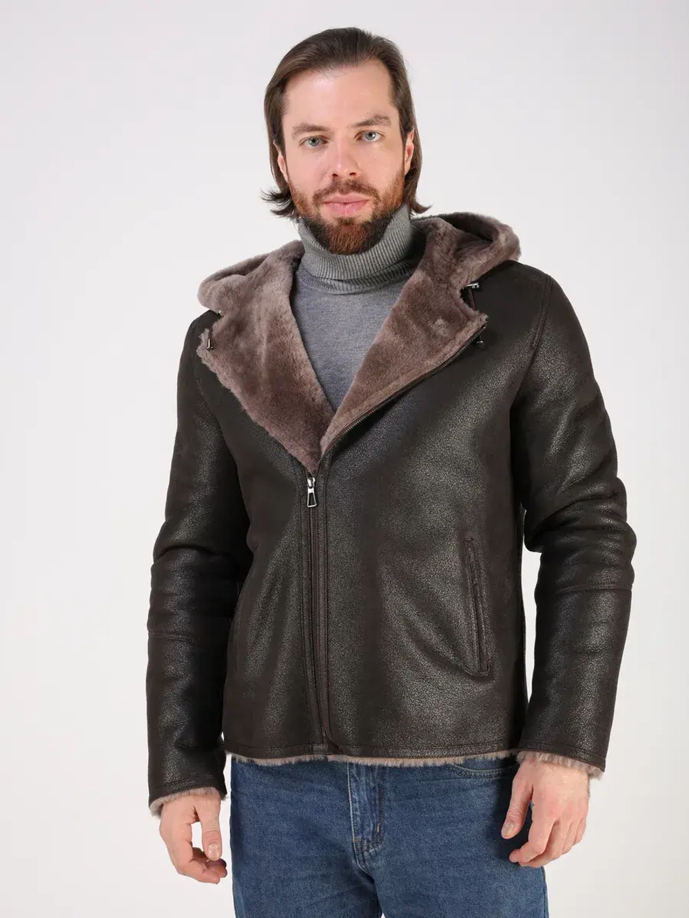 Дубленка зимняя куртка натуральная с капюшоном косуха