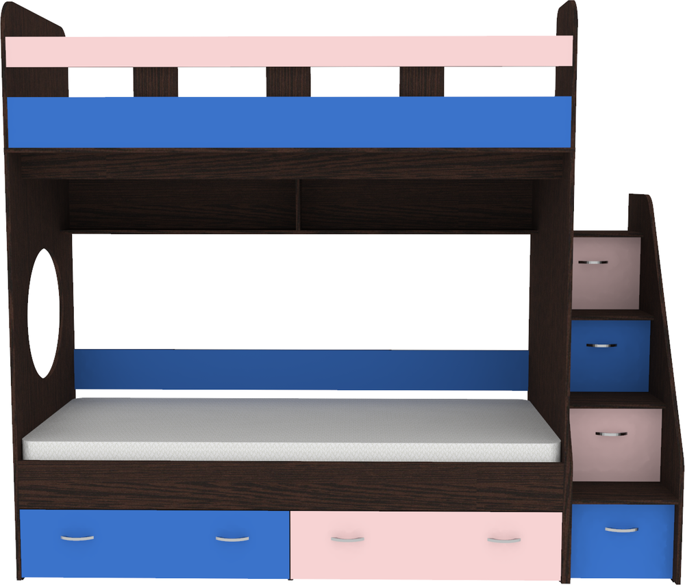 Двухъярусная кровать КарИВи Юниор 1 90х200 Венге Голубой, Розовый
