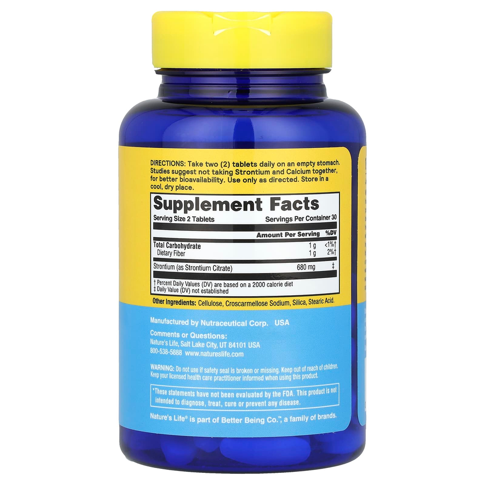 Nature's Life, Стронций, 60 таблеток (340 мг в каждой таблетке)