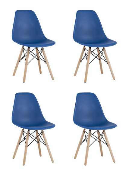 Eames Style DSW синий пластик, стальной каркас, натуральный массив бука