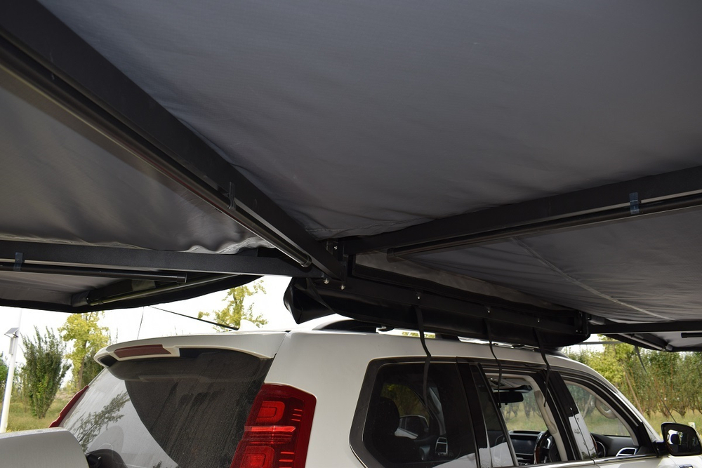Маркиза автомобильная веерная, безопорная 2,3х2 м (правая), увеличенная, серая РИФ