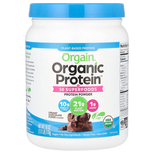 Orgain, Органический протеиновый порошок + 50 Superfoods, сливочная шоколадная помадка, 510 г (1,12 фунта)