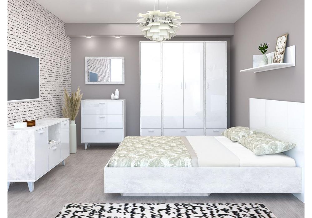 Шкаф Эго Шк-1 на ножках бетон светлый / белый глянец