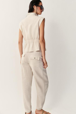 ZARA БРЮКИ BARREL ИЗ ЛЬНЯНОГО МИКСА, СВЕТЛО-БЕЖЕВЫЙ