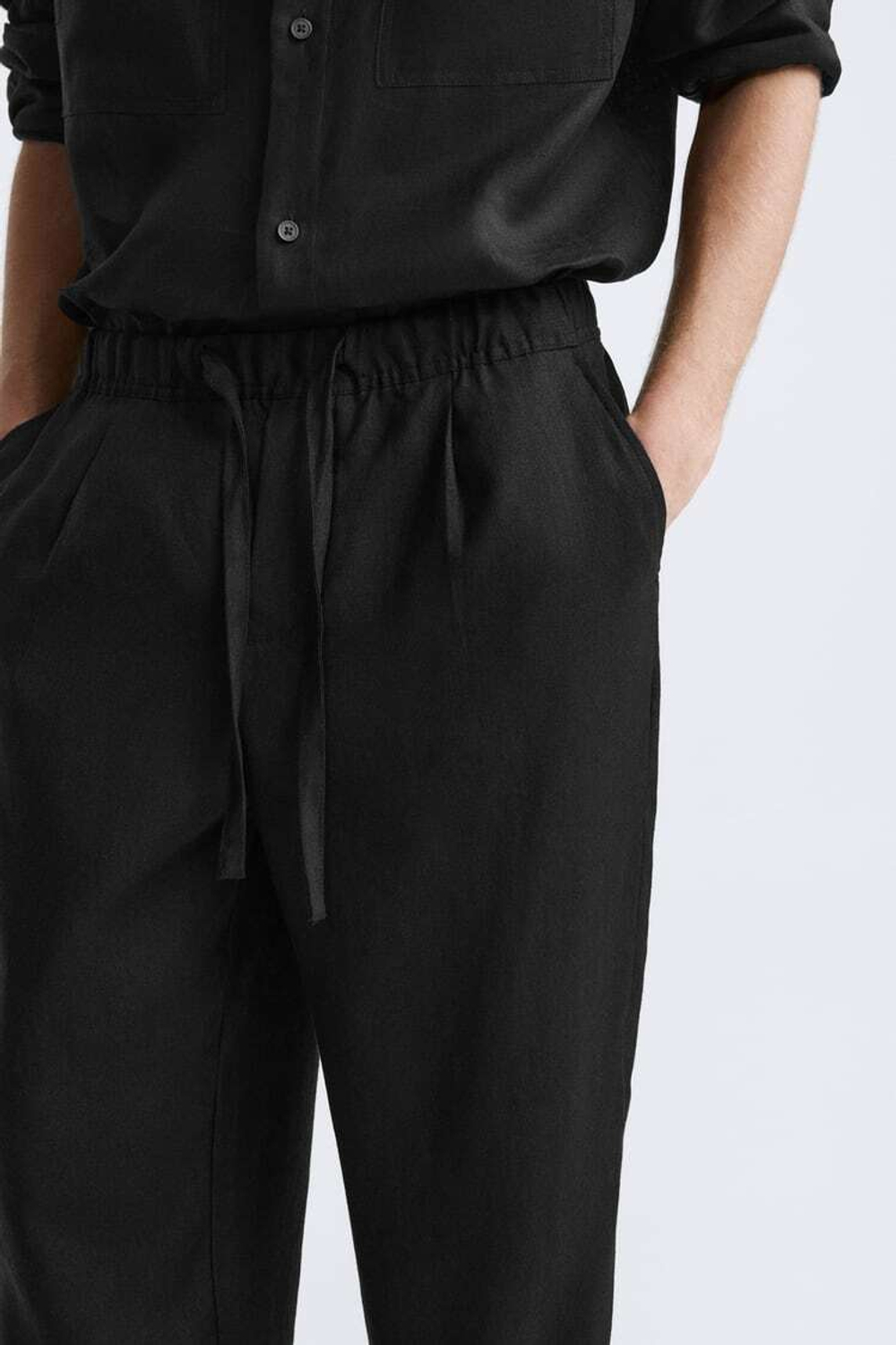 ZARA БРЮКИ-ДЖОГГЕРЫ ИЗ 100% ЛЬНА, ЧЕРНЫЙ