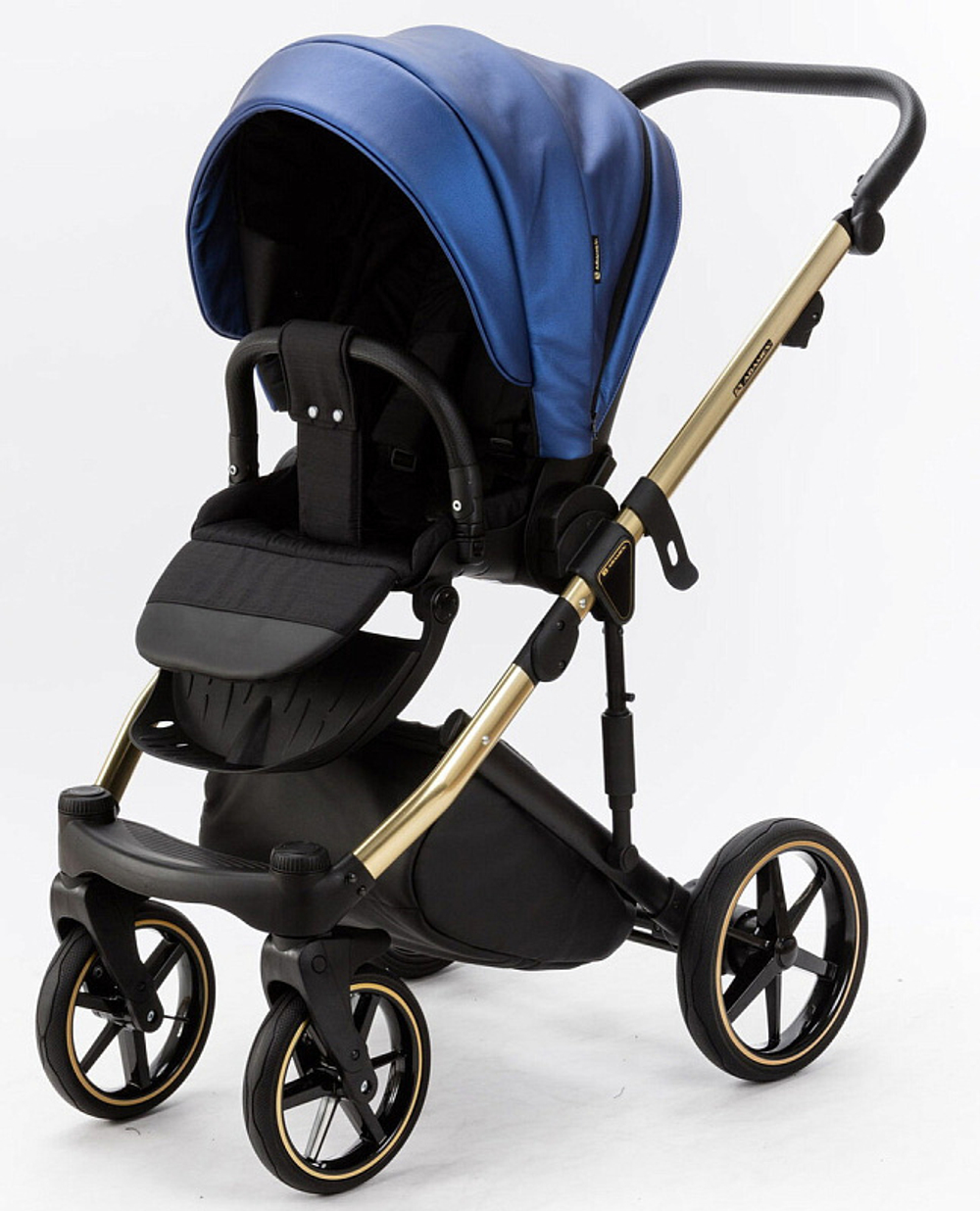 Детская коляска Adamex Lumi Air SE Deluxe 3 в 1 L-SM503 (СИН.ПЕРЛ.КОЖА+ЗОЛОТО РАМА)