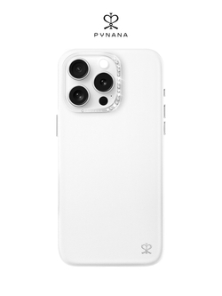 Чехол PYNANA для iPhone 16 Pro кожа, Swarovski белый