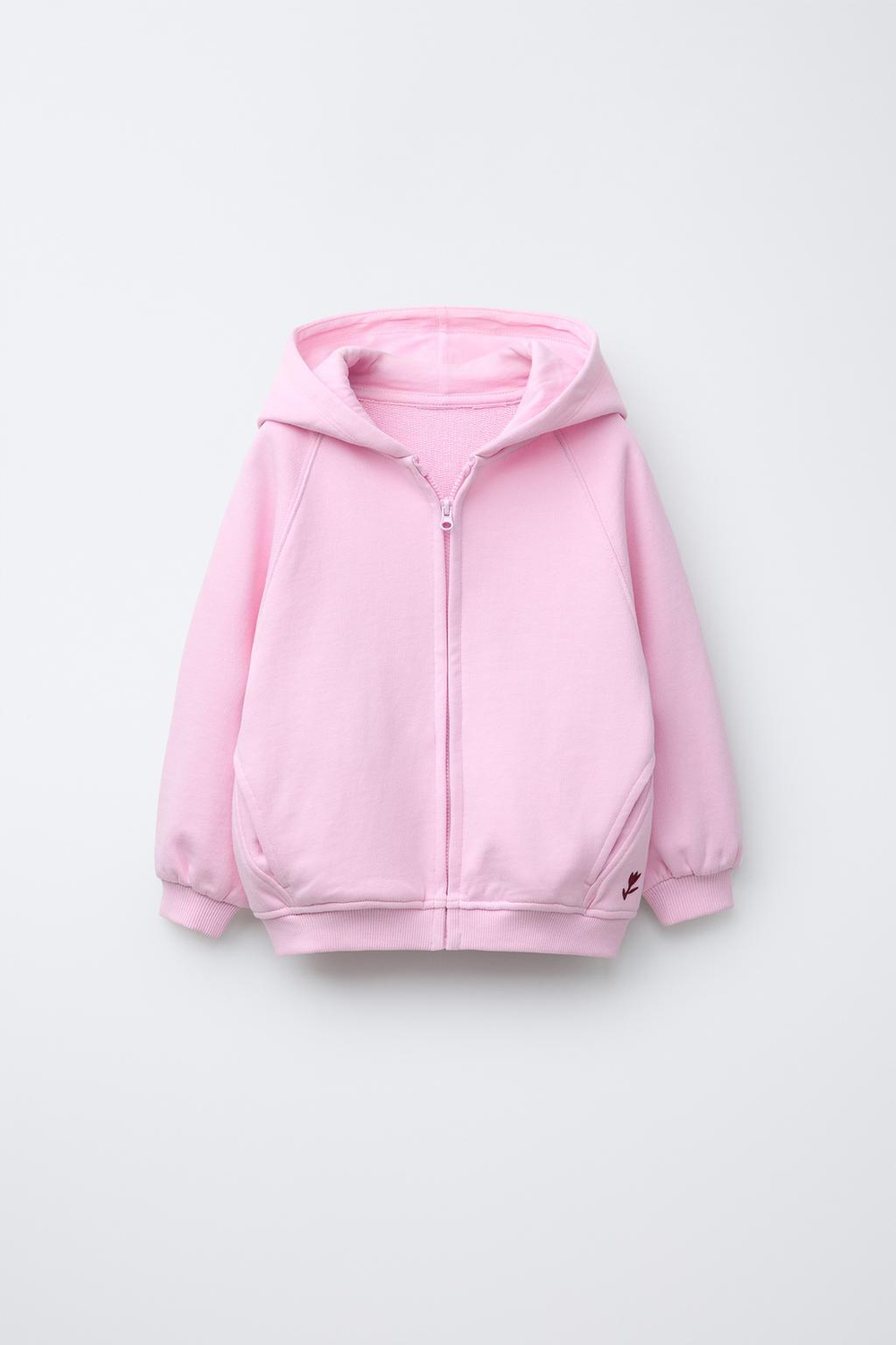 ZARA БАЗОВАЯ ХУДИ С ВЫШИВКОЙ И МОЛНИЕЙ, ПАСТЕЛЬНО-РОЗОВЫЙ