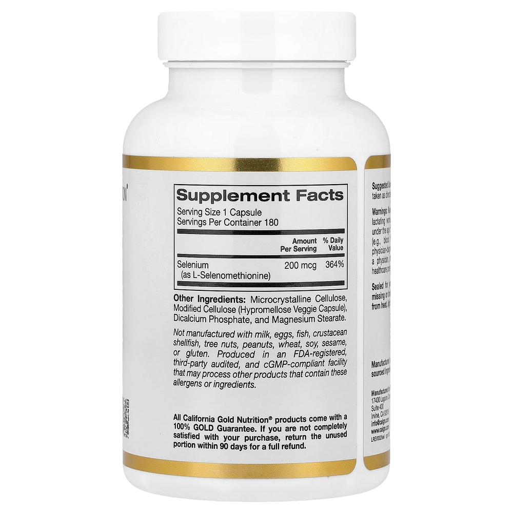 California Gold Nutrition, селен, бездрожжевой, 200 мкг, 180 вегетарианских капсул