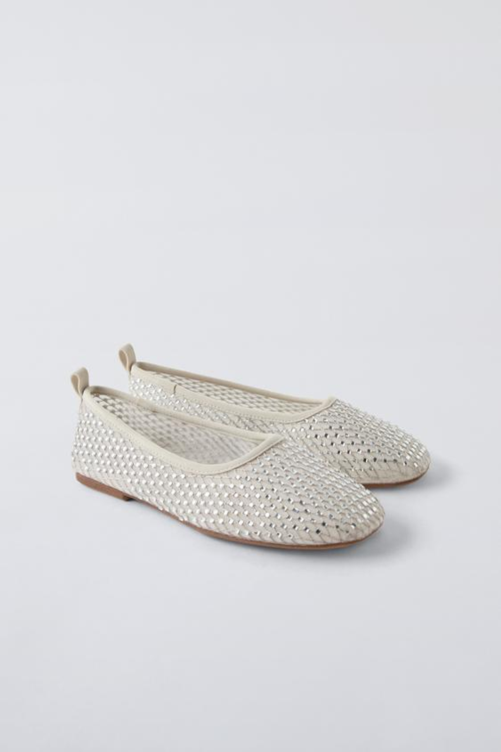 ZARA БАЛЕТКИ СО СТРАЗАМИ, КРЕМОВЫЙ