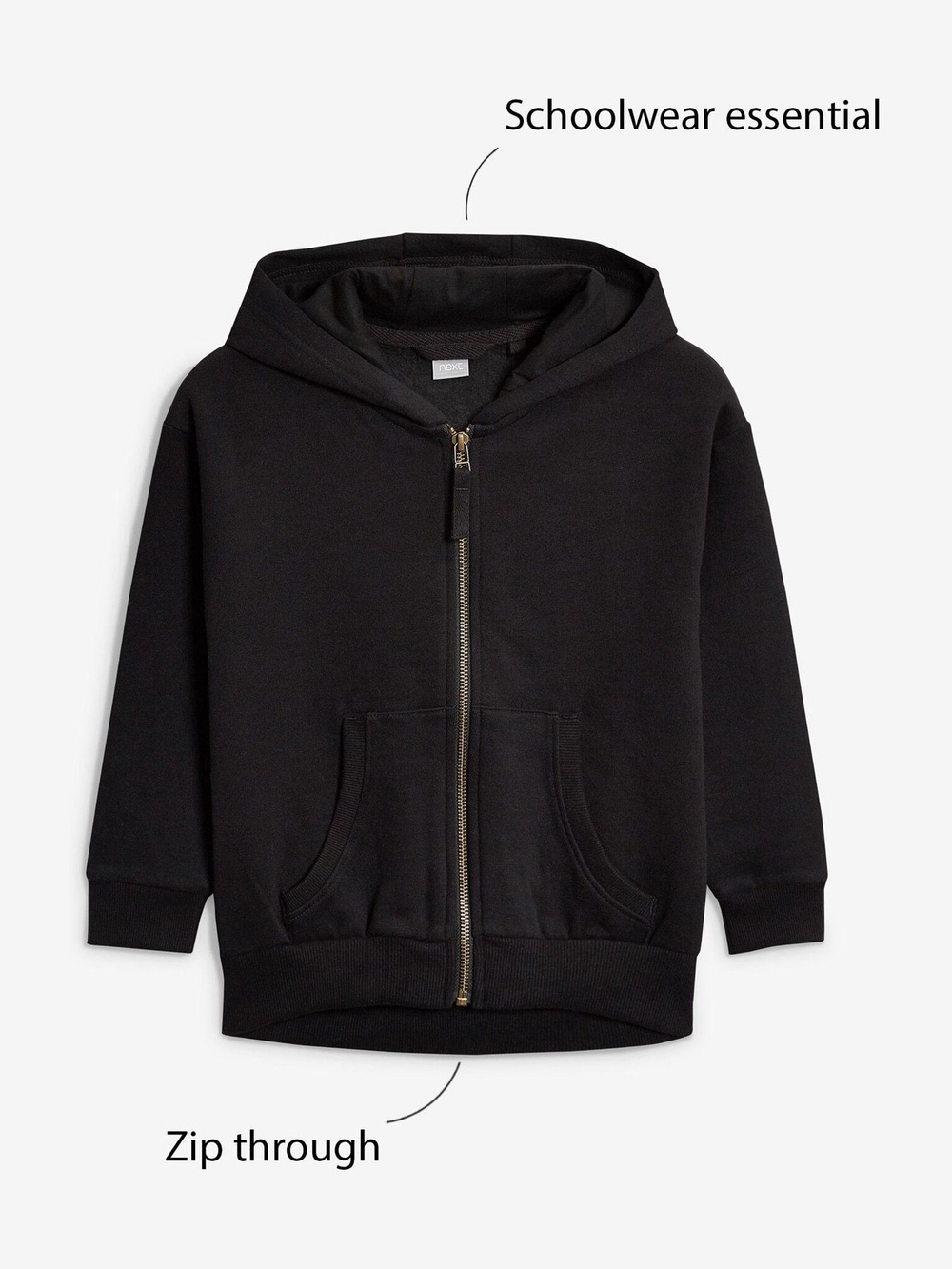 Толстовка с капюшоном на молнии для девочки Next 198-020, Черный