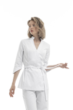 Костюм блуза на запах и брюки клеш из уплотненного хлопка