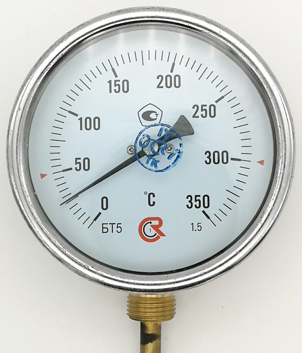 Термометр биметаллический  БТ-52.211 (0 +350), 200мм, G1/2, 1.5, радиальный, показывающий
