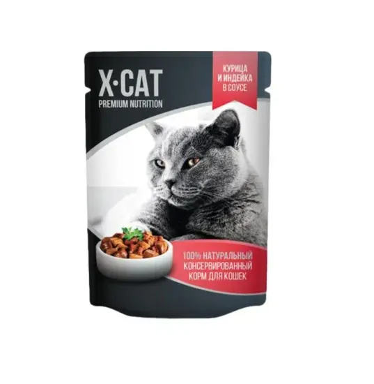 X-Cat Консервы для кошек с Курицей и Индейкой в соусе 85 гр