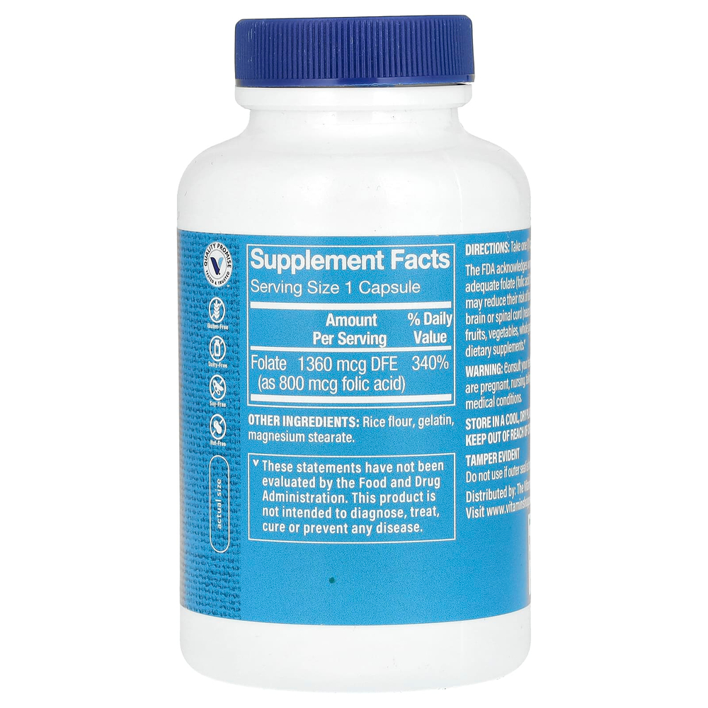 The Vitamin Shoppe, Фолиевая кислота, 800 мкг, 300 капсул
