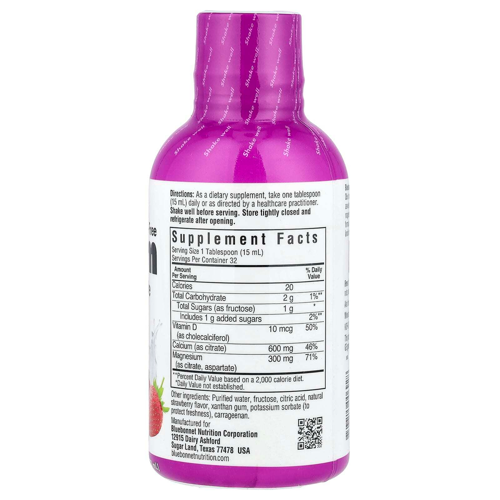 Bluebonnet Nutrition, Жидкий кальций, цитрат магния и витамин D3, с натуральным клубничным ароматизатором, 16 жидких унций (472 мл)