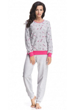 Уютная пижама с яркой оторочкой на кофте и мелким узором (Размер: M) (Цвет: серый с розовым)