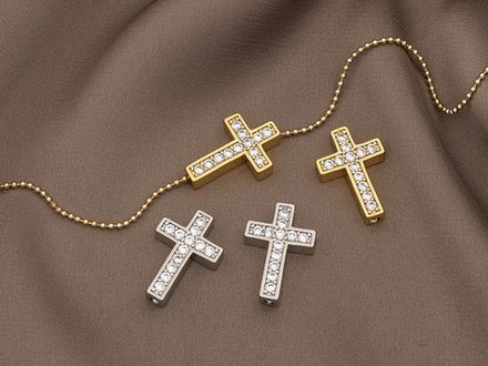 Бусина "Крест" 18,5мм, с фианитами