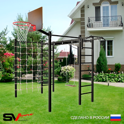 Уличная шведская стенка Sv Sport рукоход с комплектом турник прямой 2шт У5296К (Турник/Деревянные/Щит баскет/Сетка)