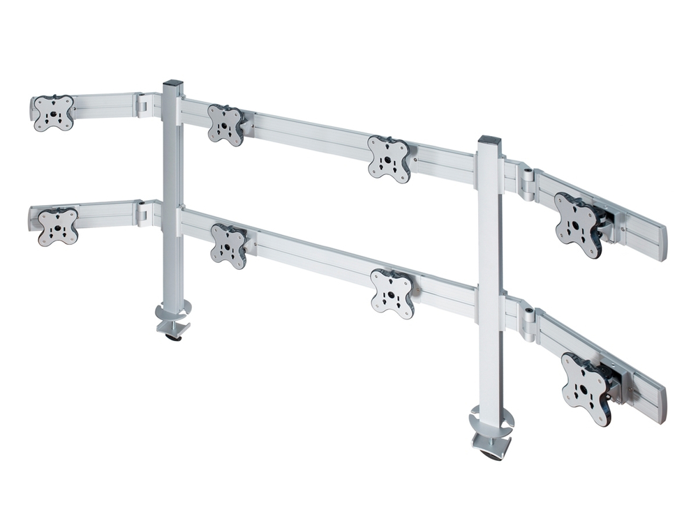 ErgoFount TBSS-800WG Настольное крепление для 8 мониторов диагональю до 24'' конфигурации 2х4 со струбциной к столу типа "G". Цвет - серебристый