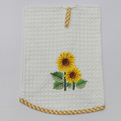 Элитное полотенце вафельное кухонное круглое Girasoli с желтым кантом от Old Florence фото